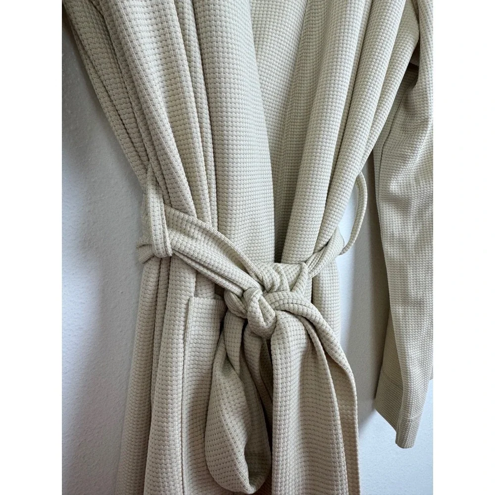 NWT Line and Dot Waffle Knit‎ Robe Sand Beige Tie Waist Pockets Size L XL NEW